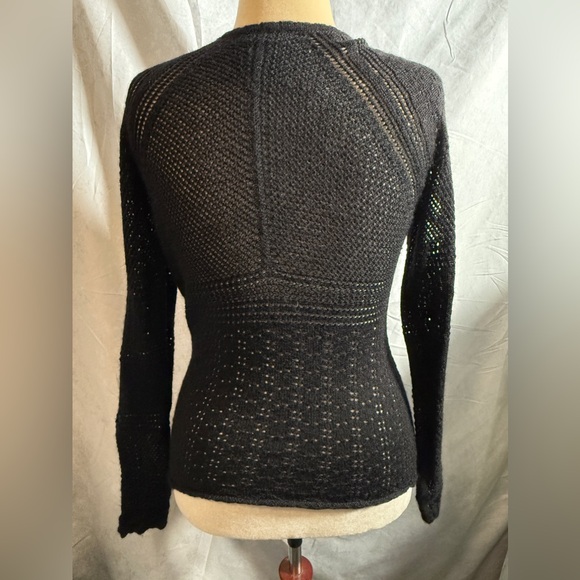 Gary Graham Alpaca Blend Black Knit Crewneck Long Sleeve Pointelle Sweater - Picture 4 of 5